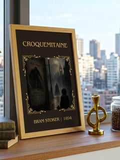 Croquemitaine Classic Book Art Print by Bram Stoker – framed print on a city-view windowsill