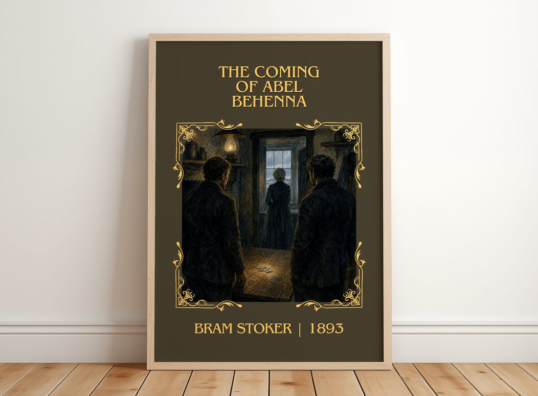 The Coming Of Abel Behenna Classic Book Art Print by Bram Stoker – framed print leaning on a wooden floor