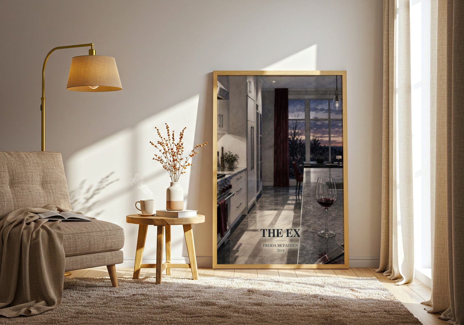 The Ex watercolour print in frame leaning in hallway – thriller wall art