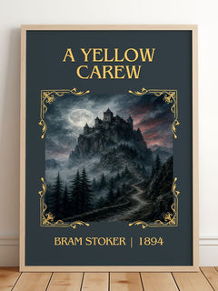A Yellow Carew Classic Book Art Print by Bram Stoker – framed print leaning on a wooden floor