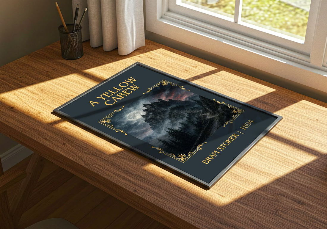 A Yellow Carew Classic Book Art Print by Bram Stoker – print on a sunlit desk