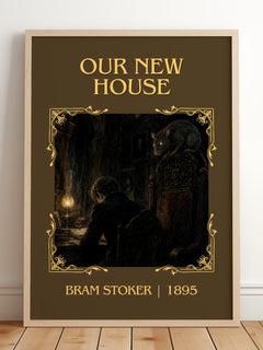 Our New House Classic Book Art Print by Bram Stoker – framed print leaning on a wooden floor