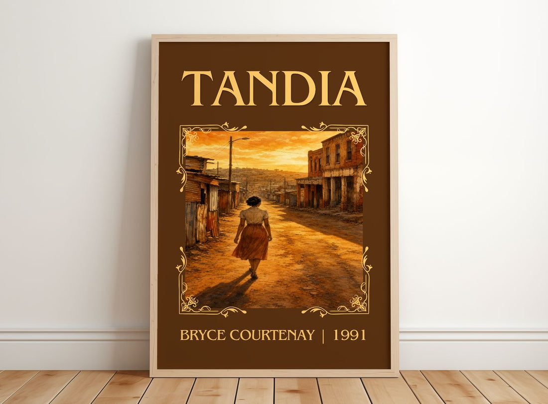 Tandia Classic Book Art Print by Bryce Courtenay – framed print leaning on a wooden floor