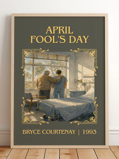 April Fool'S Day Classic Book Art Print by Bryce Courtenay – framed print leaning on a wooden floor