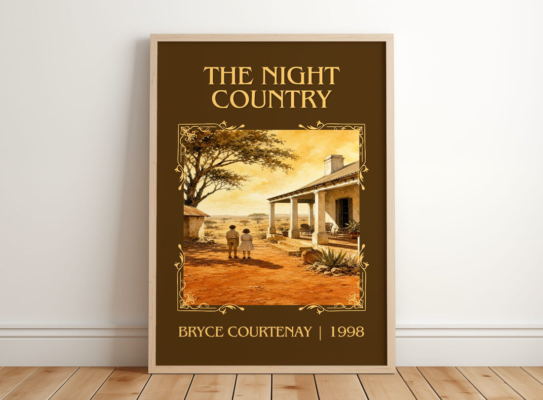 The Night Country Classic Book Art Print by Bryce Courtenay – framed print leaning on a wooden floor