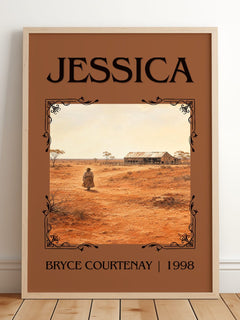 Jessica Classic Book Art Print by Bryce Courtenay – framed print leaning on a wooden floor