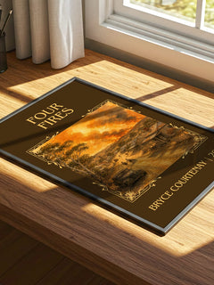 Four Fires Classic Book Art Print by Bryce Courtenay – print on a sunlit desk