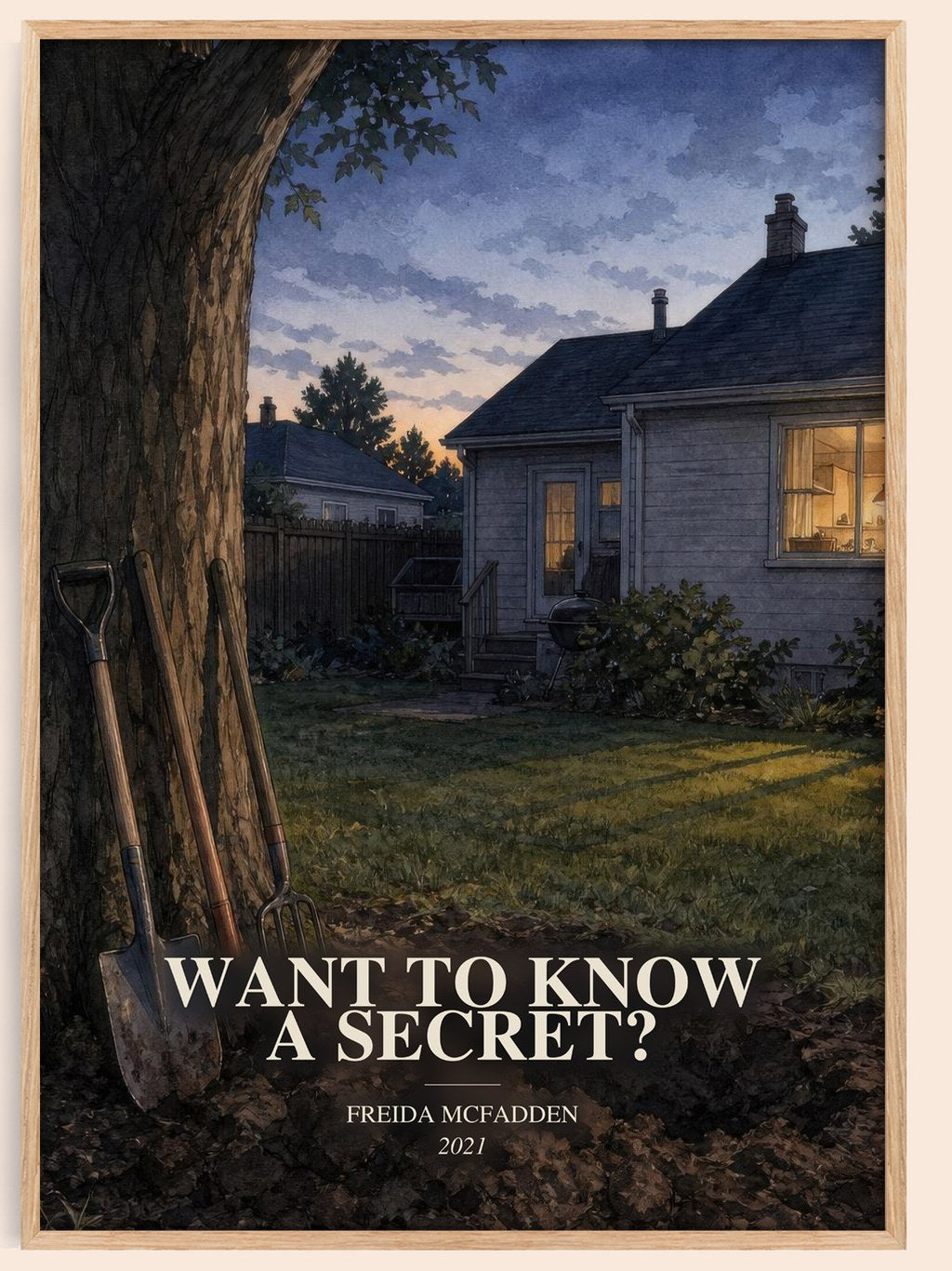 Want To Know A Secret? watercolour book poster by Freida Mcfadden – framed literary art print