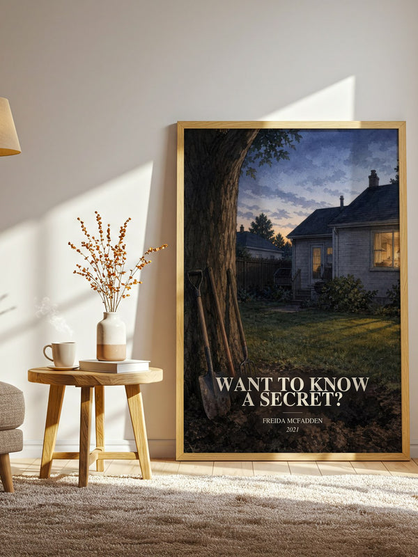 Want To Know A Secret? watercolour print in frame leaning in hallway – thriller wall art