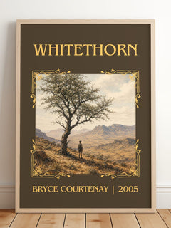 Whitethorn Classic Book Art Print by Bryce Courtenay – framed print leaning on a wooden floor