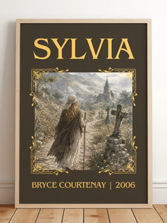 Sylvia Classic Book Art Print by Bryce Courtenay – framed print leaning on a wooden floor