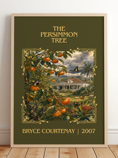 The Persimmon Tree Classic Book Art Print by Bryce Courtenay – framed print leaning on a wooden floor