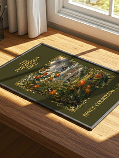 The Persimmon Tree Classic Book Art Print by Bryce Courtenay – print on a sunlit desk
