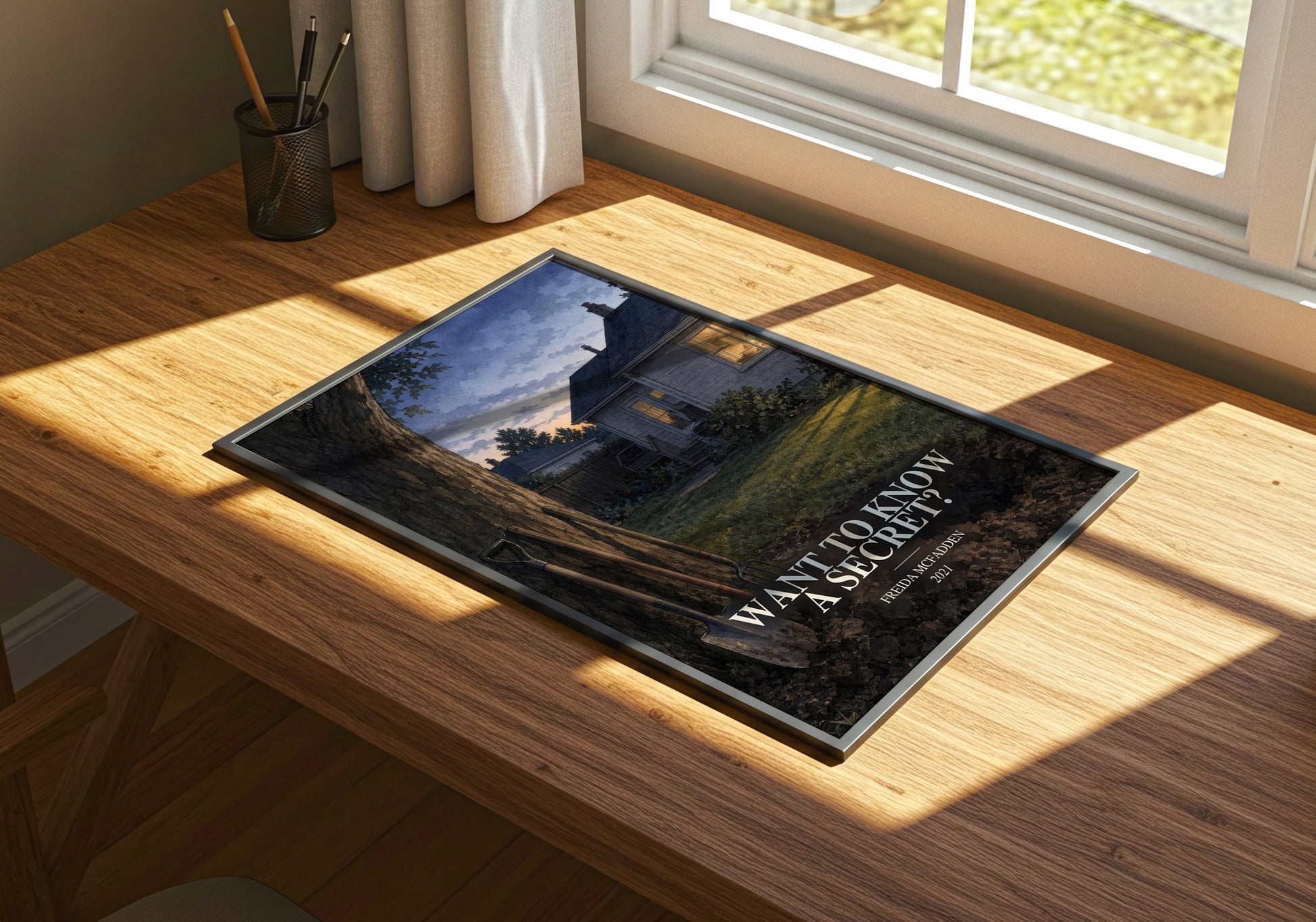 Want To Know A Secret? watercolour book poster framed on wall – thriller wall art