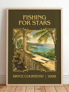 Fishing For Stars Classic Book Art Print by Bryce Courtenay – framed print leaning on a wooden floor