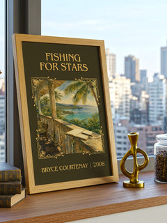 Fishing For Stars Classic Book Art Print by Bryce Courtenay – framed print on a city-view windowsill