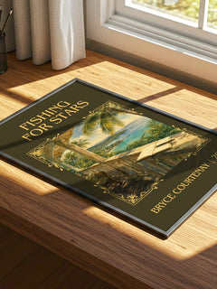 Fishing For Stars Classic Book Art Print by Bryce Courtenay – print on a sunlit desk