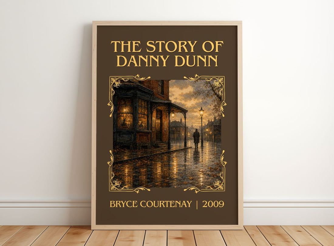 The Story Of Danny Dunn Classic Book Art Print by Bryce Courtenay – framed print leaning on a wooden floor