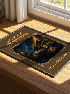 Jack Of Diamonds Classic Book Art Print by Bryce Courtenay – print on a sunlit desk