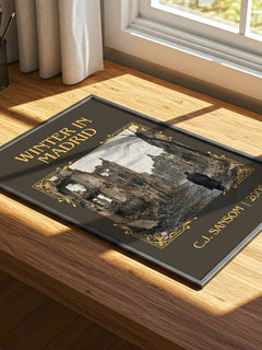 Winter In Madrid Classic Book Art Print by C.J. Sansom – print on a sunlit desk