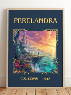 Perelandra Classic Book Art Print by C.S. Lewis – framed print leaning on a wooden floor