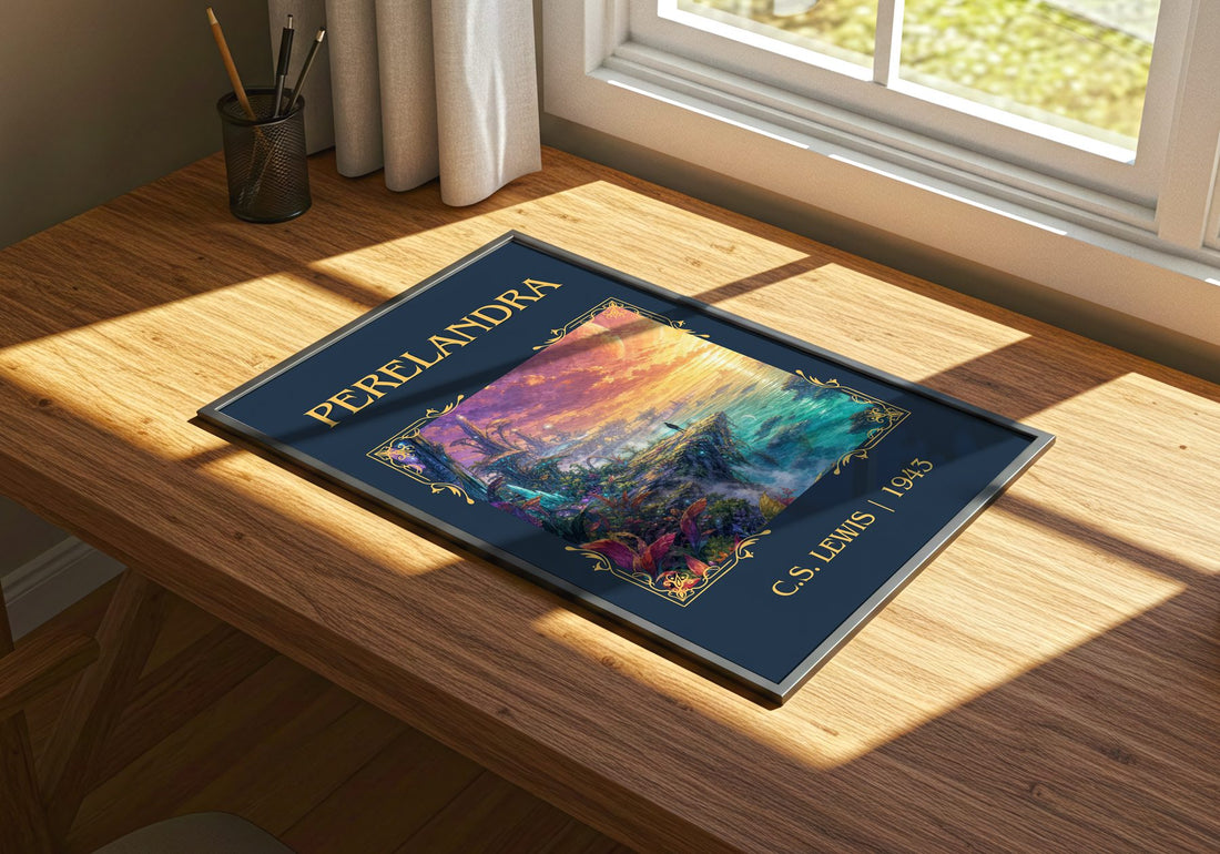 Perelandra Classic Book Art Print by C.S. Lewis – print on a sunlit desk