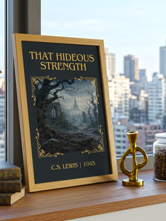 That Hideous Strength Classic Book Art Print by C.S. Lewis – framed print on a city-view windowsill
