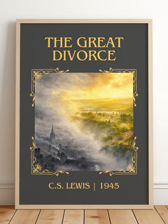 The Great Divorce Classic Book Art Print by C.S. Lewis – framed print leaning on a wooden floor