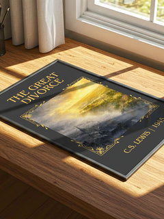 The Great Divorce Classic Book Art Print by C.S. Lewis – print on a sunlit desk