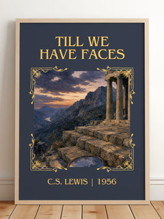 Till We Have Faces Classic Book Art Print by C.S. Lewis – framed print leaning on a wooden floor