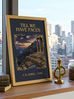 Till We Have Faces Classic Book Art Print by C.S. Lewis – framed print on a city-view windowsill