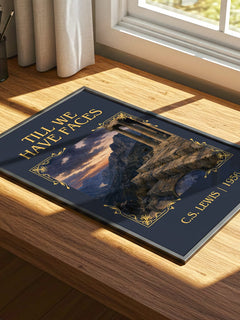 Till We Have Faces Classic Book Art Print by C.S. Lewis – print on a sunlit desk