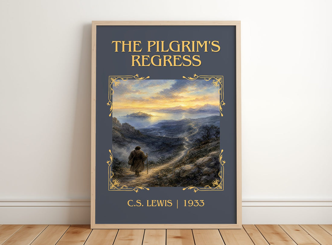 The Pilgrim'S Regress Classic Book Art Print by C.S. Lewis – framed print leaning on a wooden floor