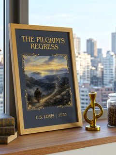 The Pilgrim'S Regress Classic Book Art Print by C.S. Lewis – framed print on a city-view windowsill