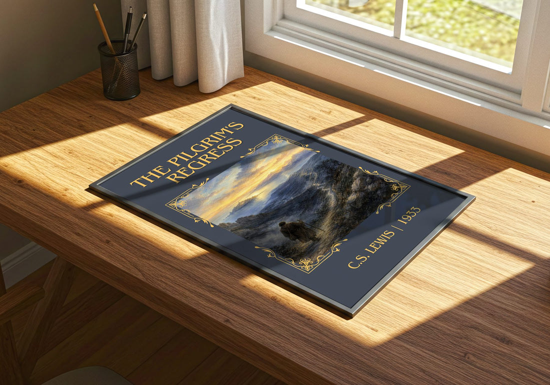 The Pilgrim'S Regress Classic Book Art Print by C.S. Lewis – print on a sunlit desk