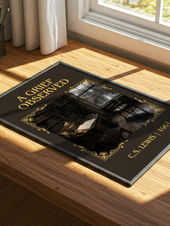 A Grief Observed Classic Book Art Print by C.S. Lewis – print on a sunlit desk