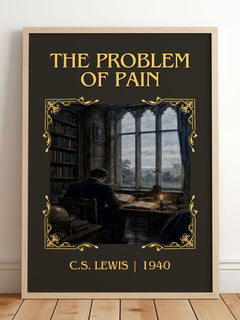 The Problem Of Pain Classic Book Art Print by C.S. Lewis – framed print leaning on a wooden floor