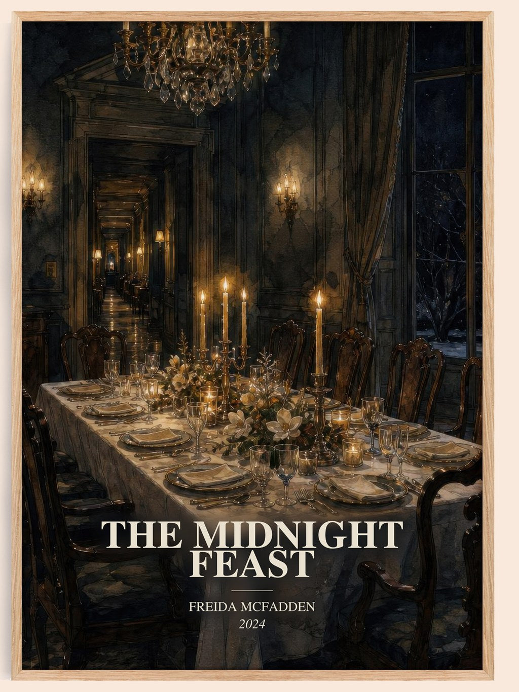 The Midnight Feast watercolour book poster by Freida Mcfadden – framed literary art print