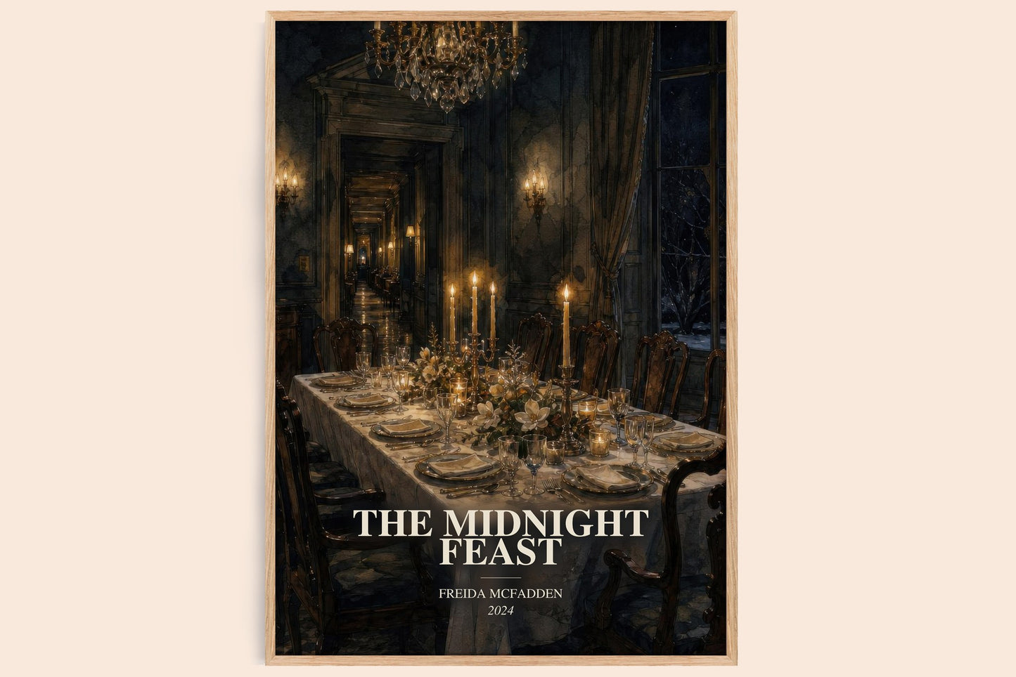 The Midnight Feast watercolour book poster by Freida Mcfadden – framed literary art print