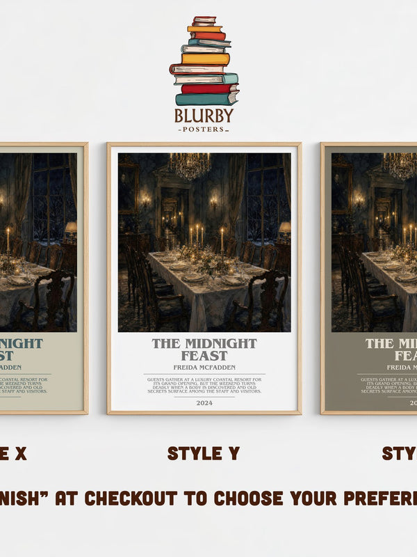The Midnight Feast bookish print in frame leaning in hallway – thriller wall art