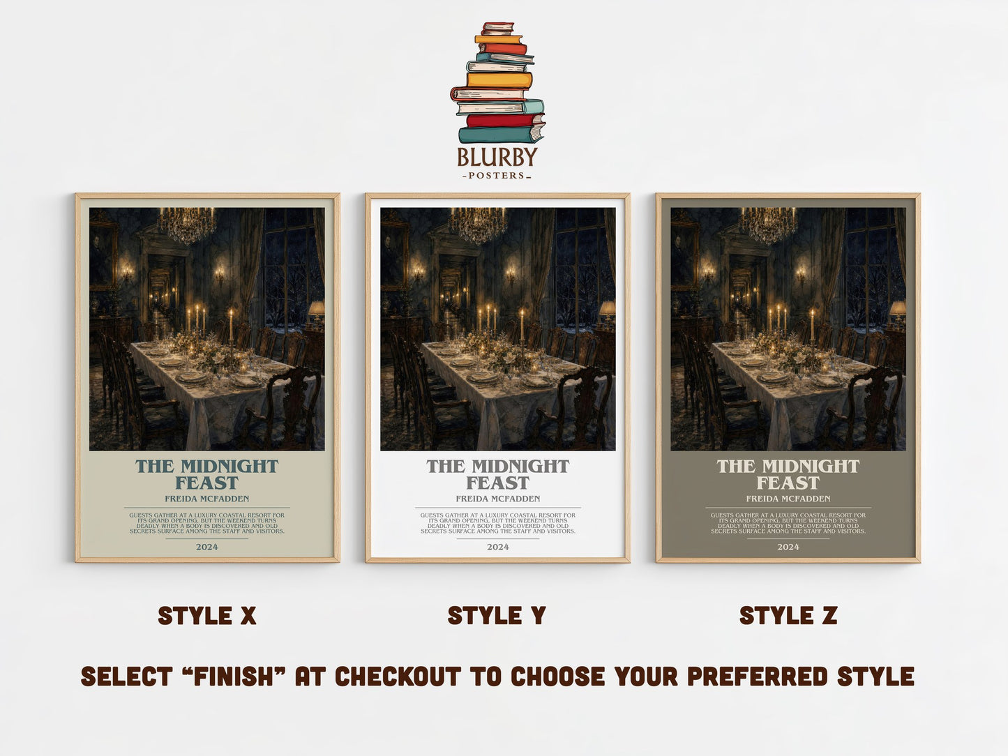 The Midnight Feast bookish print in frame leaning in hallway – thriller wall art