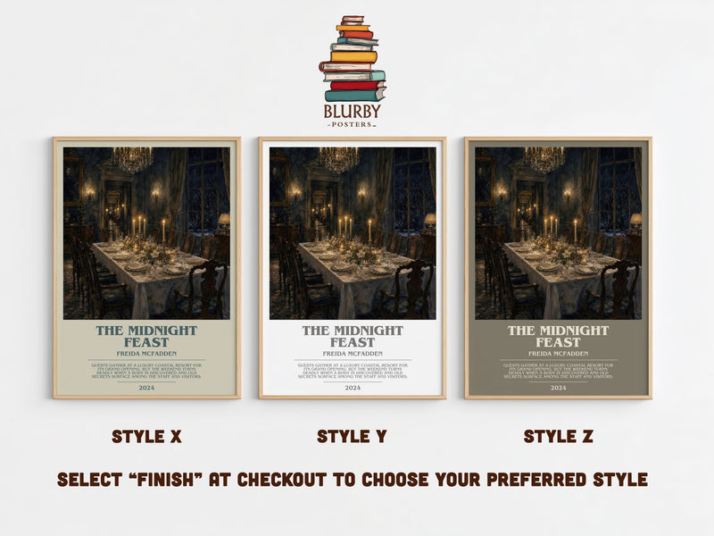The Midnight Feast bookish print in frame leaning in hallway – thriller wall art