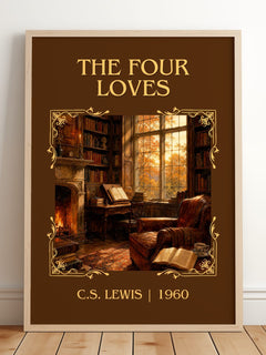 The Four Loves Classic Book Art Print by C.S. Lewis – framed print leaning on a wooden floor