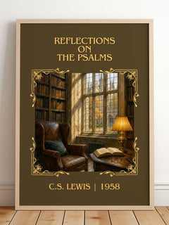 Reflections On The Psalms Classic Book Art Print by C.S. Lewis – framed print leaning on a wooden floor