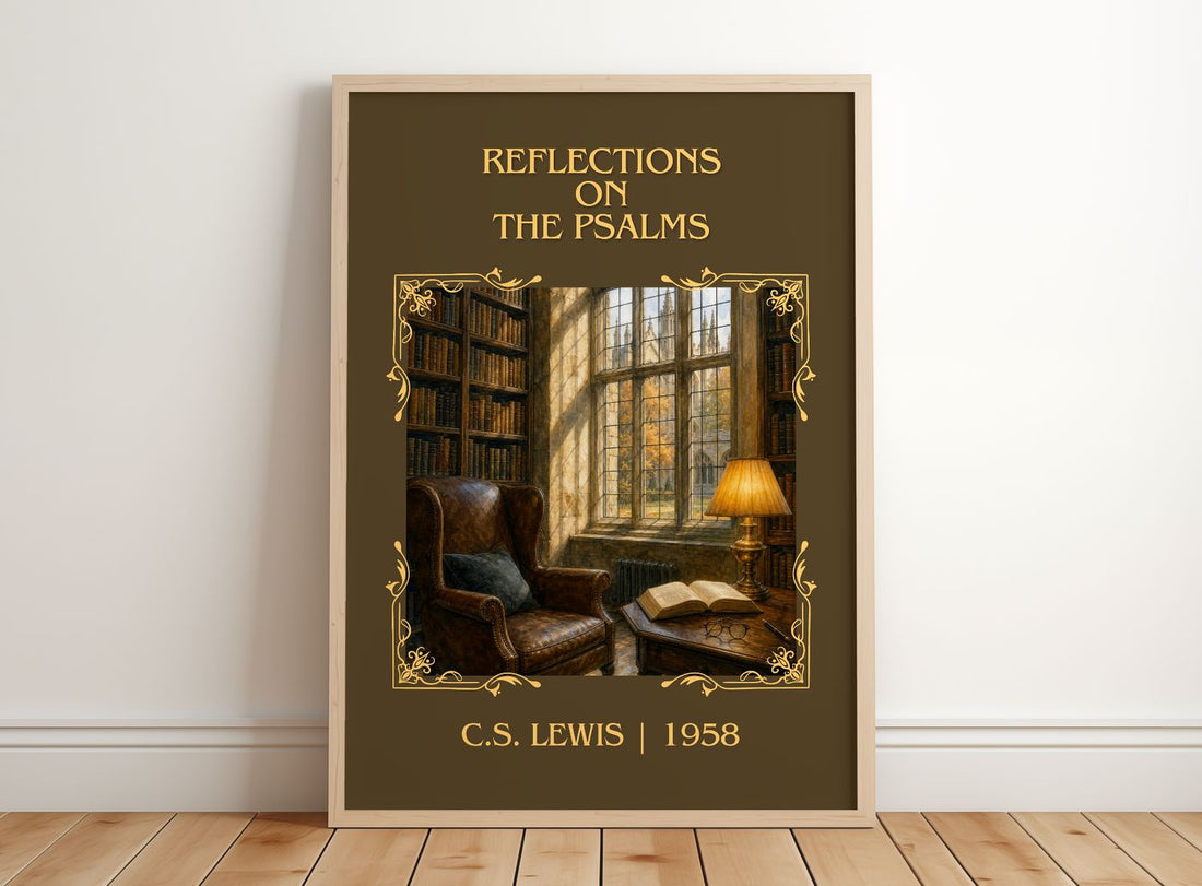 Reflections On The Psalms Classic Book Art Print by C.S. Lewis – framed print leaning on a wooden floor