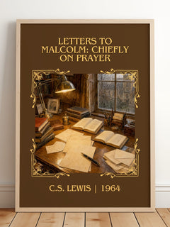 Letters To Malcolm: Chiefly On Prayer Classic Book Art Print – framed print leaning on a wooden floor