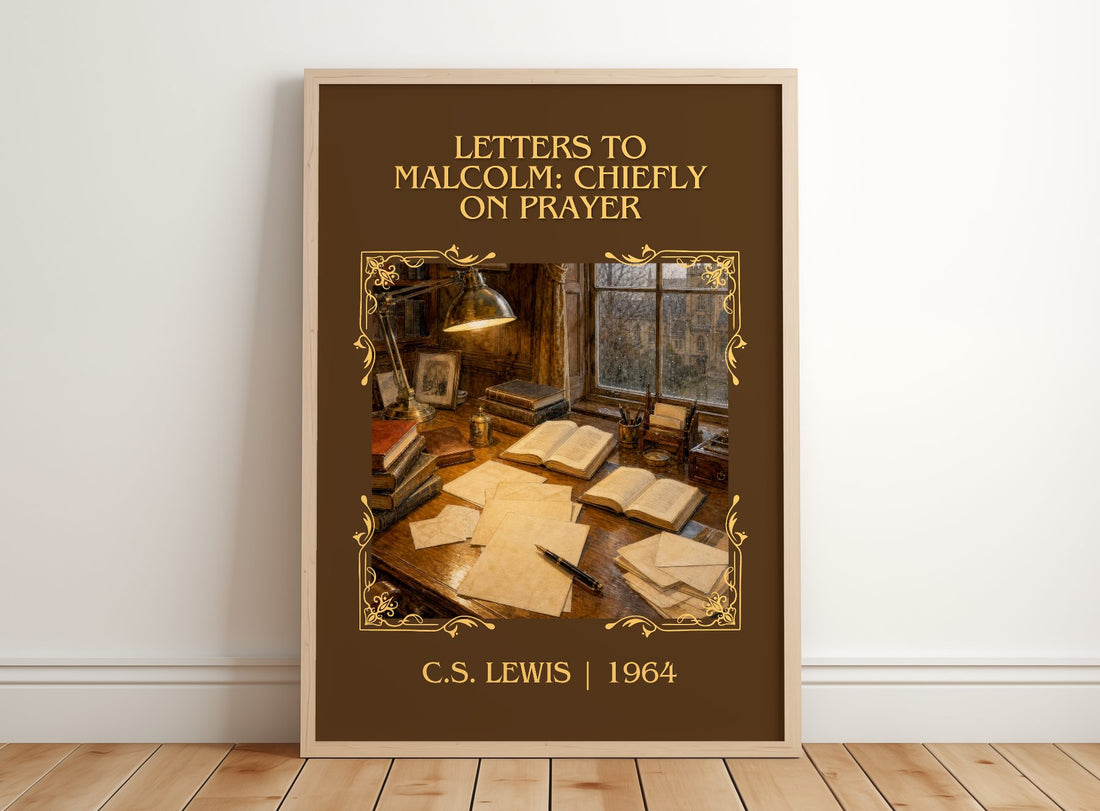 Letters To Malcolm: Chiefly On Prayer Classic Book Art Print – framed print leaning on a wooden floor