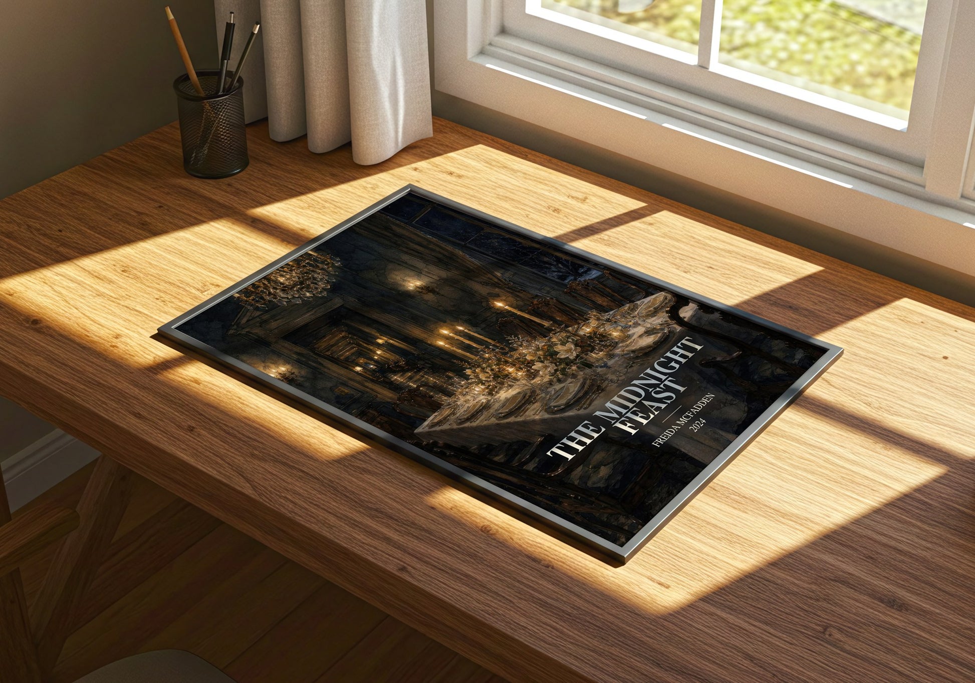 The Midnight Feast watercolour book poster framed on wall – thriller wall art