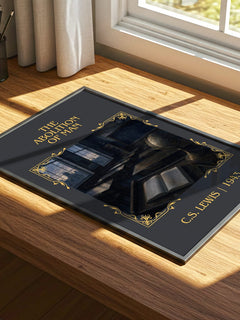 The Abolition Of Man Classic Book Art Print by C.S. Lewis – print on a sunlit desk