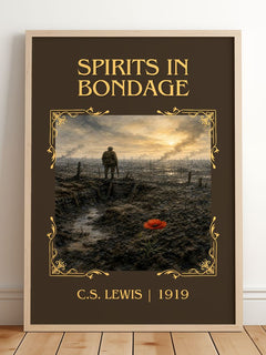 Spirits In Bondage Classic Book Art Print by C.S. Lewis – framed print leaning on a wooden floor